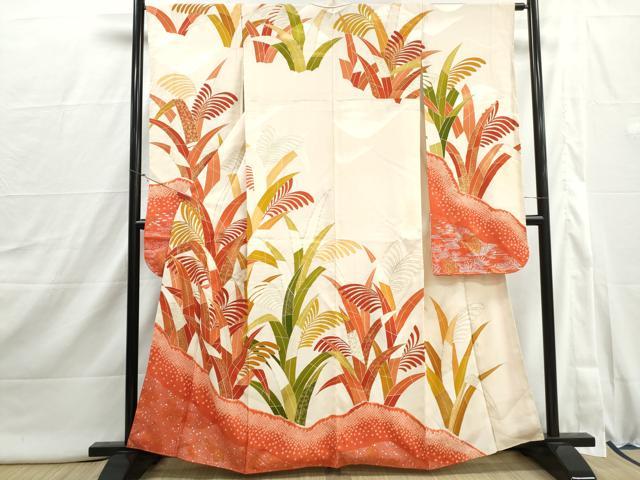 平和屋着物■豪華振袖　駒刺繍　絞り　葉尽くし文　金彩　正絹　逸品　DABI1875qa