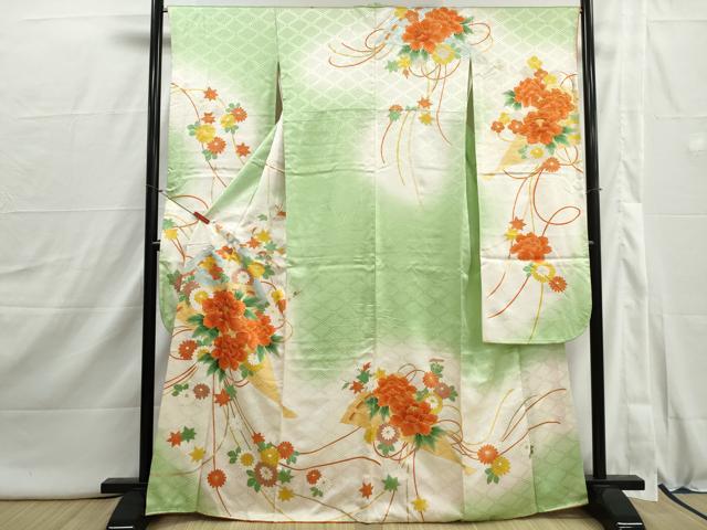 平和屋着物■豪華振袖　駒刺繍　檜扇花文　牡丹　暈し染め　金彩　正絹　逸品　DABI1876qa