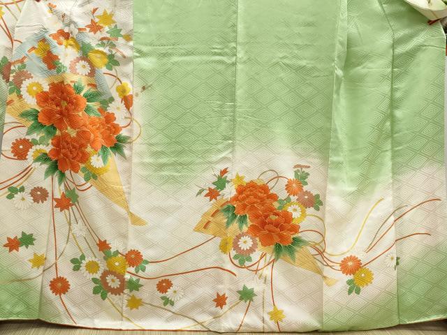 平和屋着物■豪華振袖　駒刺繍　檜扇花文　牡丹　暈し染め　金彩　正絹　逸品　DABI1876qa