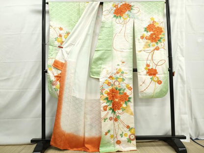 平和屋着物■豪華振袖　駒刺繍　檜扇花文　牡丹　暈し染め　金彩　正絹　逸品　DABI1876qa