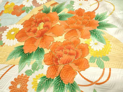 平和屋着物■豪華振袖　駒刺繍　檜扇花文　牡丹　暈し染め　金彩　正絹　逸品　DABI1876qa