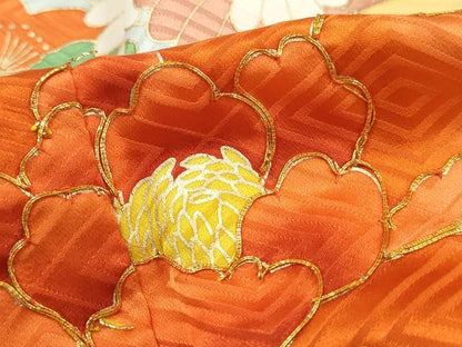 平和屋着物■豪華振袖　駒刺繍　檜扇花文　牡丹　暈し染め　金彩　正絹　逸品　DABI1876qa