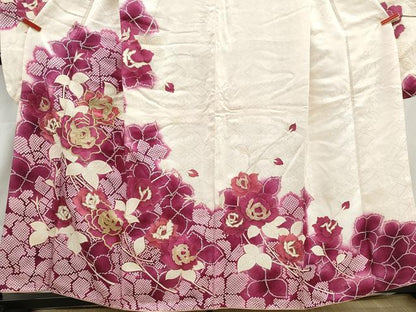 平和屋着物■豪華振袖　薔薇尽くし文　バラ　暈し染め　金糸　正絹　逸品　DABI1877qa