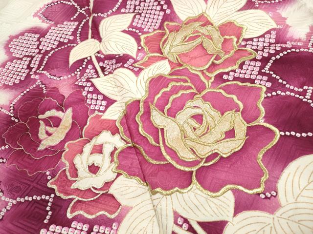平和屋着物■豪華振袖　薔薇尽くし文　バラ　暈し染め　金糸　正絹　逸品　DABI1877qa
