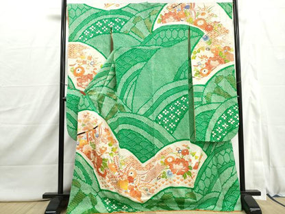 平和屋着物■豪華振袖　駒刺繍　絞り　几帳花文　牡丹　金彩　正絹　逸品　DABI1880qa