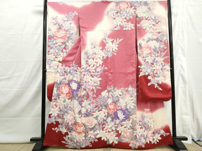 平和屋着物■豪華振袖　草花文　牡丹　暈し染め　銀彩　正絹　逸品　DABI1882qa