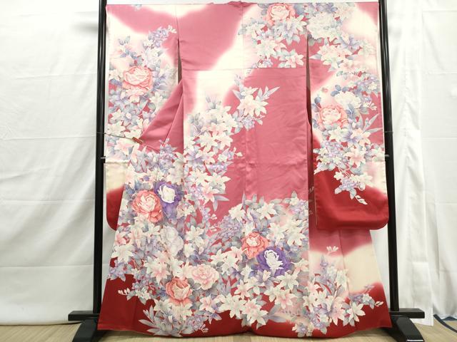 平和屋着物■豪華振袖　草花文　牡丹　暈し染め　銀彩　正絹　逸品　DABI1882qa