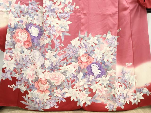 平和屋着物■豪華振袖　草花文　牡丹　暈し染め　銀彩　正絹　逸品　DABI1882qa