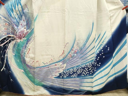 平和屋着物■豪華振袖　刺繍　舞蝶文　暈し染め　銀彩　正絹　逸品　DABI1883qa