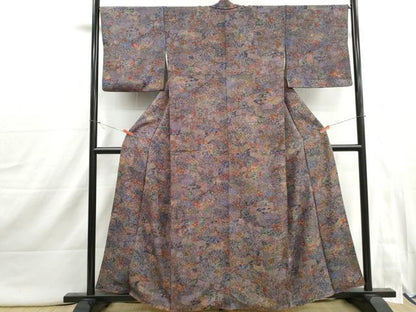 平和屋着物■上質な小紋　扇面風景花文　正絹　逸品　DABI1886qa