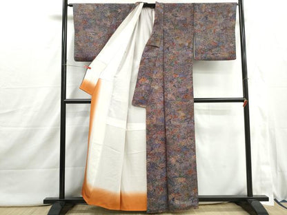 平和屋着物■上質な小紋　扇面風景花文　正絹　逸品　DABI1886qa