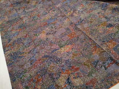 平和屋着物■上質な小紋　扇面風景花文　正絹　逸品　DABI1886qa