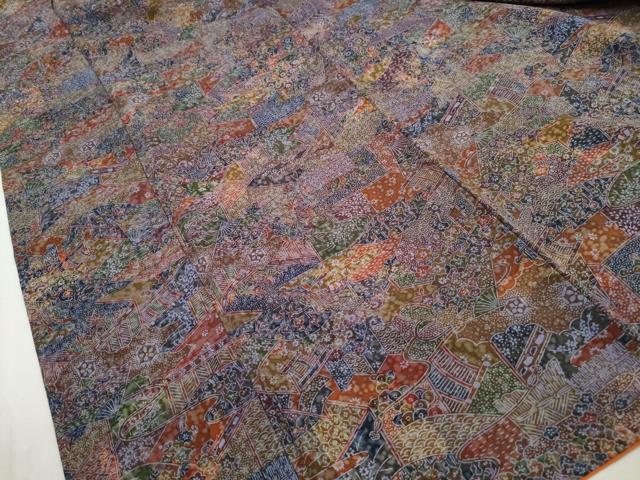 平和屋着物■上質な小紋　扇面風景花文　正絹　逸品　DABI1886qa