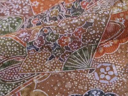 平和屋着物■上質な小紋　扇面風景花文　正絹　逸品　DABI1886qa