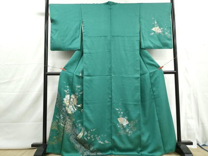 平和屋着物■訪問着　螺鈿　扇面御所車花文　金銀彩　正絹　逸品　DABI1889qa
