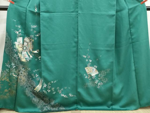 平和屋着物■訪問着　螺鈿　扇面御所車花文　金銀彩　正絹　逸品　DABI1889qa