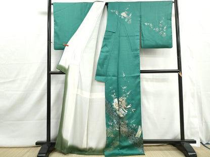 平和屋着物■訪問着　螺鈿　扇面御所車花文　金銀彩　正絹　逸品　DABI1889qa