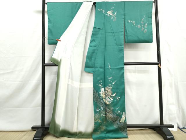 平和屋着物■訪問着　螺鈿　扇面御所車花文　金銀彩　正絹　逸品　DABI1889qa