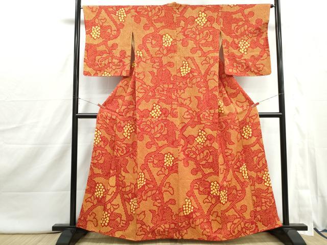 平和屋着物■上質な小紋　総絞り　葡萄蔦の葉文　正絹　逸品　DABI1896qa