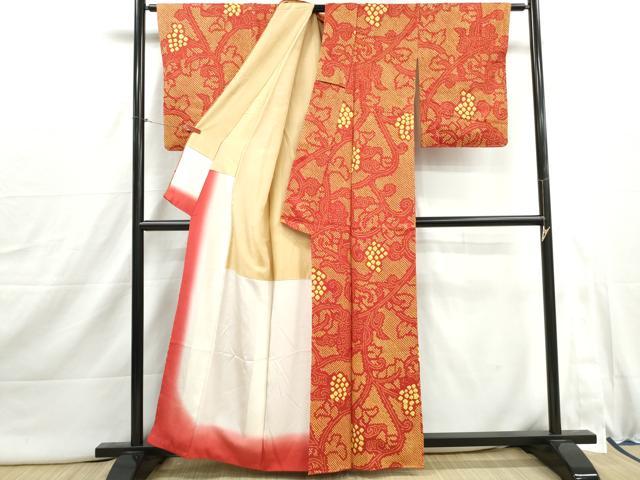 平和屋着物■上質な小紋　総絞り　葡萄蔦の葉文　正絹　逸品　DABI1896qa