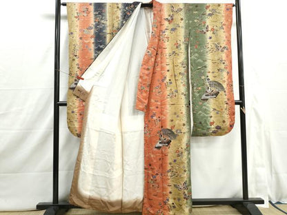 平和屋着物■豪華振袖　扇面花蝶文　暈し染め　金彩　正絹　逸品　DABI1900qa