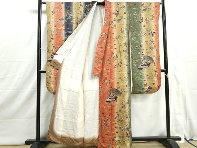平和屋着物■豪華振袖　扇面花蝶文　暈し染め　金彩　正絹　逸品　DABI1900qa