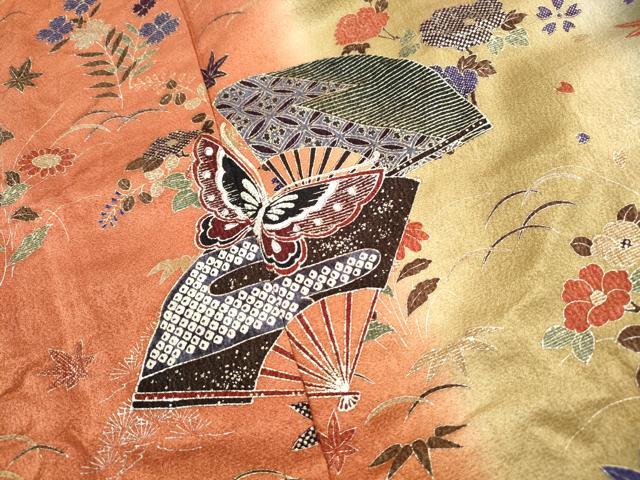 平和屋着物■豪華振袖　扇面花蝶文　暈し染め　金彩　正絹　逸品　DABI1900qa