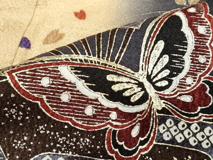平和屋着物■豪華振袖　扇面花蝶文　暈し染め　金彩　正絹　逸品　DABI1900qa