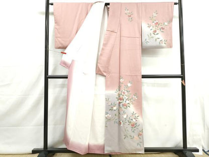 平和屋着物■訪問着　刺繍　草花文　暈し染め　金彩　正絹　逸品　DABI1906qa