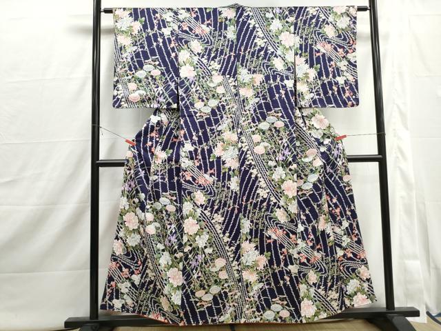平和屋着物■上質な小紋　草花文　牡丹　金彩　正絹　逸品　DABI1909qa
