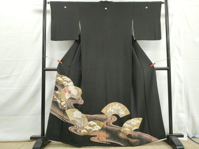 平和屋着物■豪華黒留袖　刺繍　流水地紙花松文　金彩　正絹　逸品　DABI1911qa
