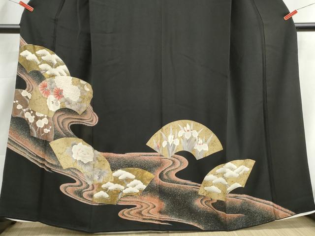 平和屋着物■豪華黒留袖　刺繍　流水地紙花松文　金彩　正絹　逸品　DABI1911qa