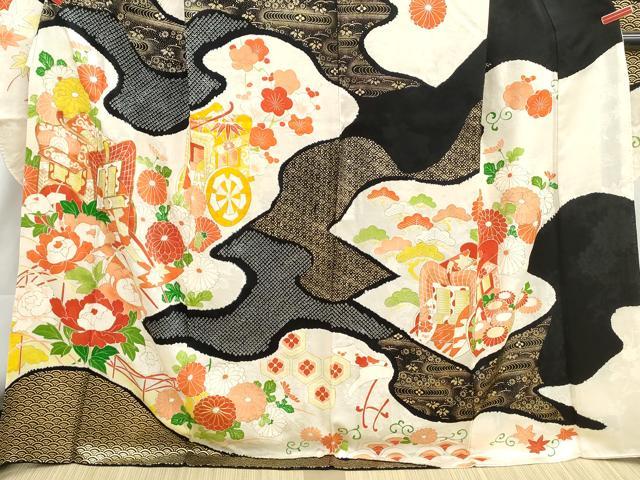 平和屋着物■豪華振袖　駒刺繍　絞り　道長御所車花文　金彩　正絹　逸品　DABI1912qa