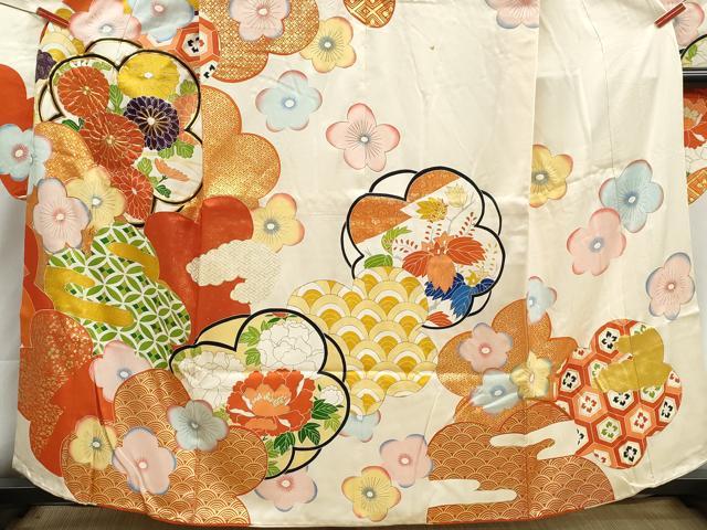 平和屋着物■豪華振袖　駒刺繍　吉祥舞花文　金彩　正絹　逸品　DABI1913qa