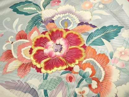 平和屋着物■豪華振袖　駒刺繍　更紗花文　金彩　正絹　逸品　DABI1914qa