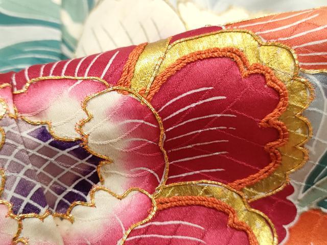 平和屋着物■豪華振袖　駒刺繍　更紗花文　金彩　正絹　逸品　DABI1914qa