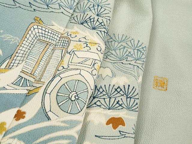 平和屋着物■訪問着　作家物　御所車枝松文　暈し染め　鬼しぼ縮緬　正絹　逸品　DABI1915qa