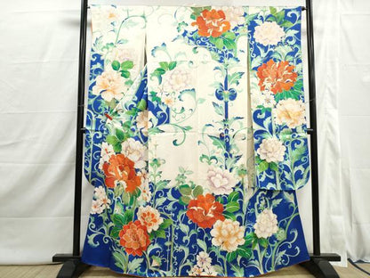 平和屋着物■豪華振袖　駒刺繍　花唐草文　牡丹　金彩　正絹　逸品　DABI1918qa