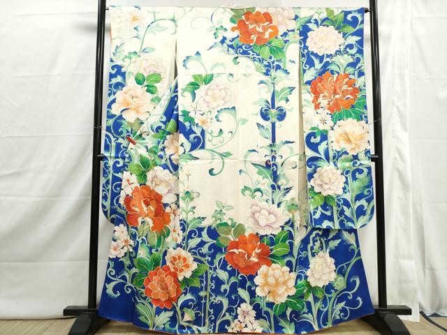 平和屋着物■豪華振袖　駒刺繍　花唐草文　牡丹　金彩　正絹　逸品　DABI1918qa