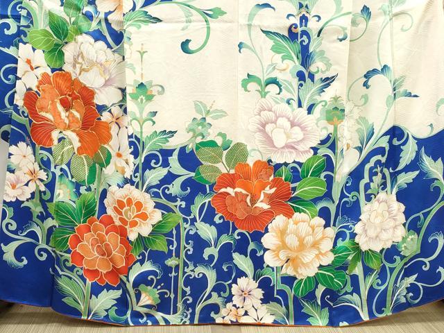 平和屋着物■豪華振袖　駒刺繍　花唐草文　牡丹　金彩　正絹　逸品　DABI1918qa