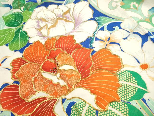 平和屋着物■豪華振袖　駒刺繍　花唐草文　牡丹　金彩　正絹　逸品　DABI1918qa