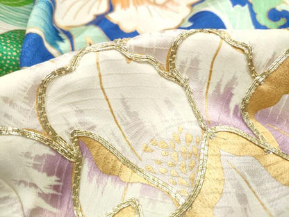 平和屋着物■豪華振袖　駒刺繍　花唐草文　牡丹　金彩　正絹　逸品　DABI1918qa