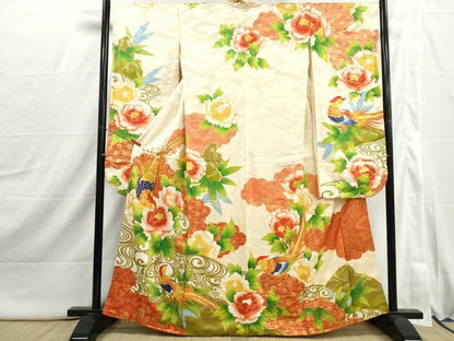 平和屋着物■豪華振袖　駒刺繍　流水花鳥文　笹の葉　金彩　正絹　逸品　DABI1920qa