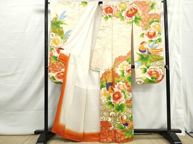平和屋着物■豪華振袖　駒刺繍　流水花鳥文　笹の葉　金彩　正絹　逸品　DABI1920qa