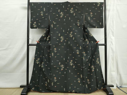 平和屋着物■小紋　舞蝶花文　黒地　DABI1925qa