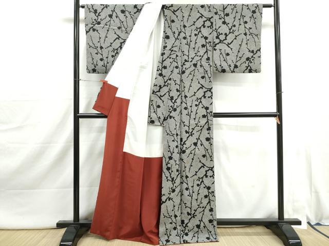 平和屋着物■小紋　総絞り　抽象文様　黒地　洗える着物　DABI1926qa