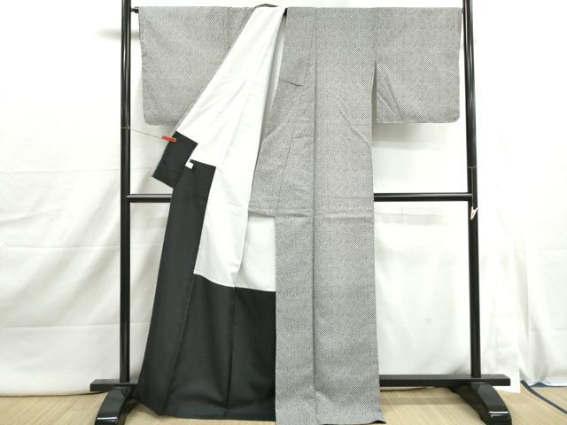 平和屋着物■小紋　鹿の子文　黒地　洗える着物　DABI1932qa