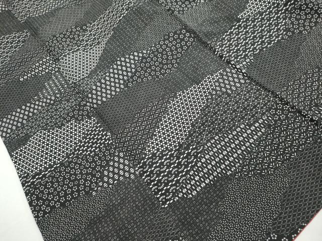 平和屋着物■小紋　切嵌花文　黒地　洗える着物　DABI1933qa