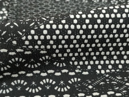 平和屋着物■小紋　切嵌花文　黒地　洗える着物　DABI1933qa