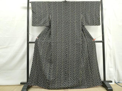 平和屋着物■小紋　抽象花文　黒地　洗える着物　DABI1941qa